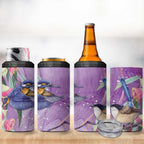 Australia Epilepsy Awareness 4 in 1 Can Cooler Tumbler Purple Fairy Wren with Eucalyptus Flowers - Aussie Hoodie