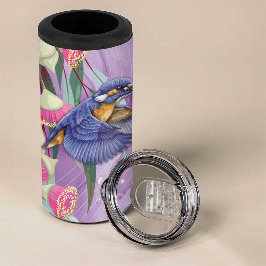 Australia Epilepsy Awareness 4 in 1 Can Cooler Tumbler Purple Fairy Wren with Eucalyptus Flowers - Aussie Hoodie