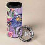 Australia Epilepsy Awareness 4 in 1 Can Cooler Tumbler Purple Fairy Wren with Eucalyptus Flowers - Aussie Hoodie