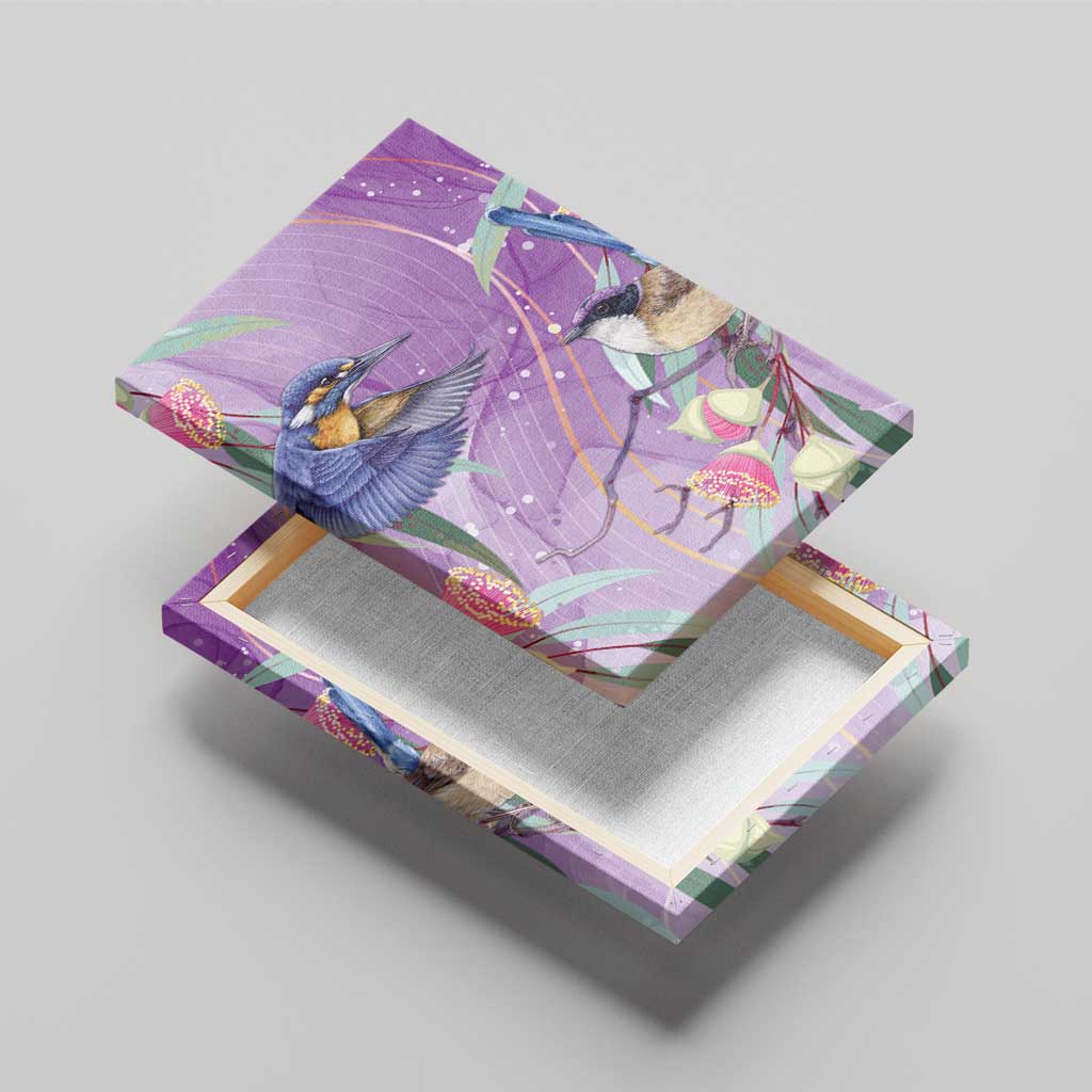 Australia Epilepsy Awareness Canvas Wall Art Purple Fairy Wren with Eucalyptus Flowers - Aussie Hoodie