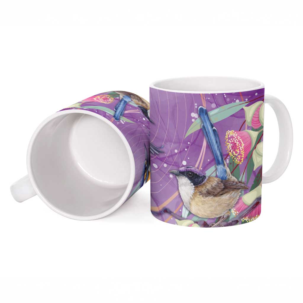 Australia Epilepsy Awareness Ceramic Mug Purple Fairy Wren with Eucalyptus Flowers - Aussie Hoodie