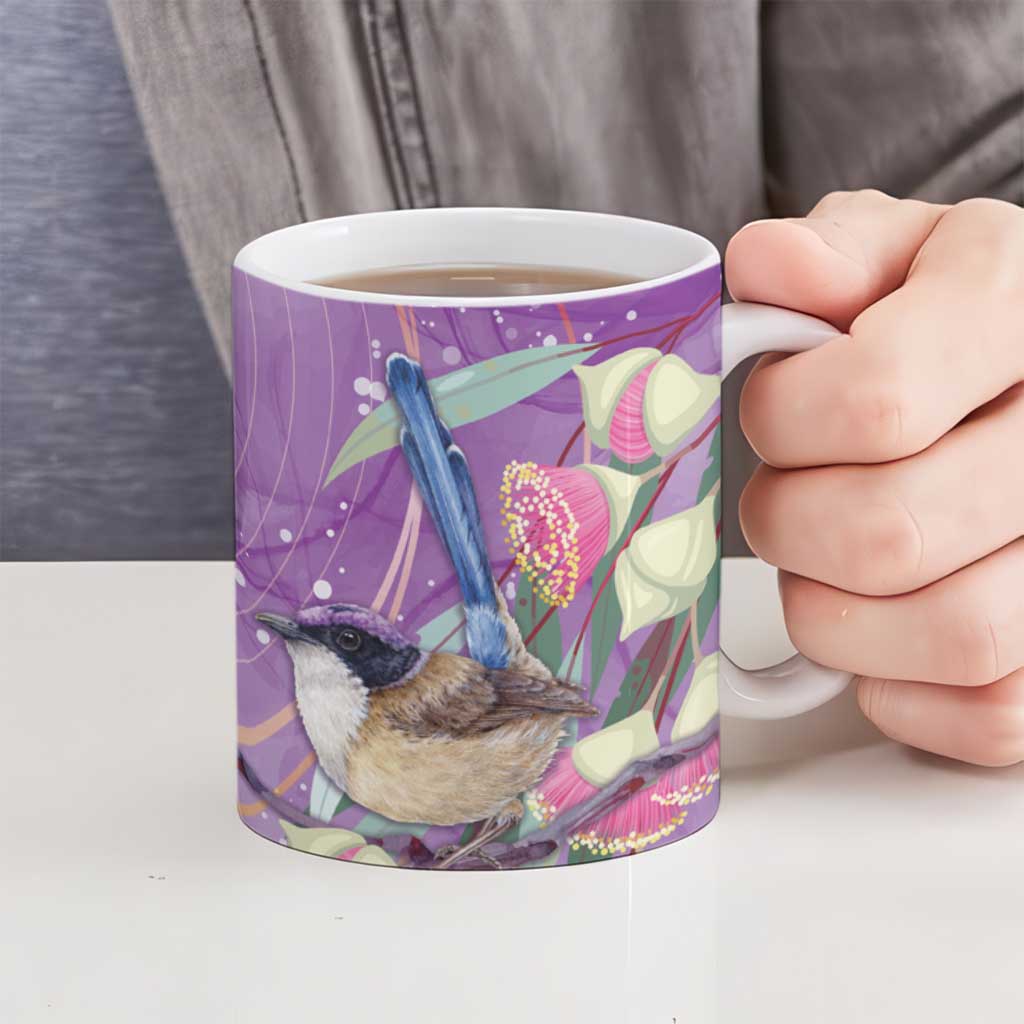 Australia Epilepsy Awareness Ceramic Mug Purple Fairy Wren with Eucalyptus Flowers - Aussie Hoodie