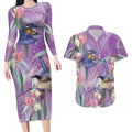 Australia Epilepsy Awareness Couples Matching Long Sleeve Bodycon Dress and Hawaiian Shirt Purple Fairy Wren with Eucalyptus Flowers - Aussie Hoodie