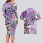 Australia Epilepsy Awareness Couples Matching Long Sleeve Bodycon Dress and Hawaiian Shirt Purple Fairy Wren with Eucalyptus Flowers - Aussie Hoodie