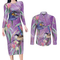 Australia Epilepsy Awareness Couples Matching Long Sleeve Bodycon Dress and Long Sleeve Button Shirt Purple Fairy Wren with Eucalyptus Flowers - Aussie Hoodie