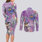 Australia Epilepsy Awareness Couples Matching Long Sleeve Bodycon Dress and Long Sleeve Button Shirt Purple Fairy Wren with Eucalyptus Flowers - Aussie Hoodie