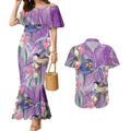 Australia Epilepsy Awareness Couples Matching Mermaid Dress and Hawaiian Shirt Purple Fairy Wren with Eucalyptus Flowers - Aussie Hoodie