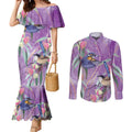 Australia Epilepsy Awareness Couples Matching Mermaid Dress and Long Sleeve Button Shirt Purple Fairy Wren with Eucalyptus Flowers - Aussie Hoodie