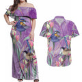 Australia Epilepsy Awareness Couples Matching Off Shoulder Maxi Dress and Hawaiian Shirt Purple Fairy Wren with Eucalyptus Flowers - Aussie Hoodie