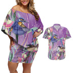 Australia Epilepsy Awareness Couples Matching Off Shoulder Short Dress and Hawaiian Shirt Purple Fairy Wren with Eucalyptus Flowers - Aussie Hoodie