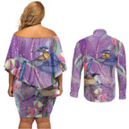 Australia Epilepsy Awareness Couples Matching Off Shoulder Short Dress and Long Sleeve Button Shirt Purple Fairy Wren with Eucalyptus Flowers - Aussie Hoodie