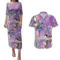 Australia Epilepsy Awareness Couples Matching Puletasi and Hawaiian Shirt Purple Fairy Wren with Eucalyptus Flowers - Aussie Hoodie