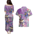Australia Epilepsy Awareness Couples Matching Puletasi and Hawaiian Shirt Purple Fairy Wren with Eucalyptus Flowers - Aussie Hoodie