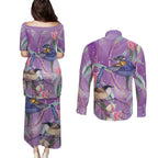 Australia Epilepsy Awareness Couples Matching Puletasi and Long Sleeve Button Shirt Purple Fairy Wren with Eucalyptus Flowers - Aussie Hoodie