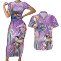 Australia Epilepsy Awareness Couples Matching Short Sleeve Bodycon Dress and Hawaiian Shirt Purple Fairy Wren with Eucalyptus Flowers - Aussie Hoodie