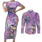 Australia Epilepsy Awareness Couples Matching Short Sleeve Bodycon Dress and Long Sleeve Button Shirt Purple Fairy Wren with Eucalyptus Flowers - Aussie Hoodie