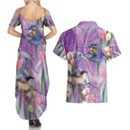 Australia Epilepsy Awareness Couples Matching Summer Maxi Dress and Hawaiian Shirt Purple Fairy Wren with Eucalyptus Flowers - Aussie Hoodie