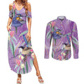 Australia Epilepsy Awareness Couples Matching Summer Maxi Dress and Long Sleeve Button Shirt Purple Fairy Wren with Eucalyptus Flowers - Aussie Hoodie
