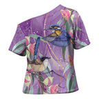 Australia Epilepsy Awareness Cross Shoulder Shirt Purple Fairy Wren with Eucalyptus Flowers - Aussie Hoodie