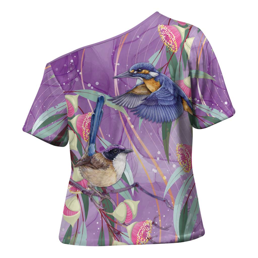 Australia Epilepsy Awareness Cross Shoulder Shirt Purple Fairy Wren with Eucalyptus Flowers - Aussie Hoodie