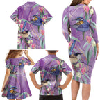 Australia Epilepsy Awareness Family Matching Long Sleeve Bodycon Dress and Hawaiian Shirt Purple Fairy Wren with Eucalyptus Flowers - Aussie Hoodie