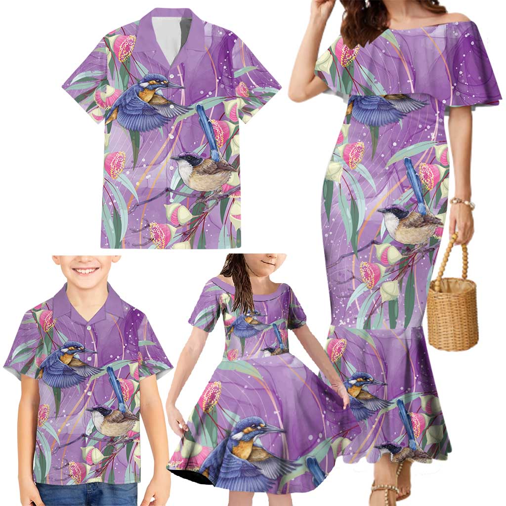 Australia Epilepsy Awareness Family Matching Mermaid Dress and Hawaiian Shirt Purple Fairy Wren with Eucalyptus Flowers - Aussie Hoodie