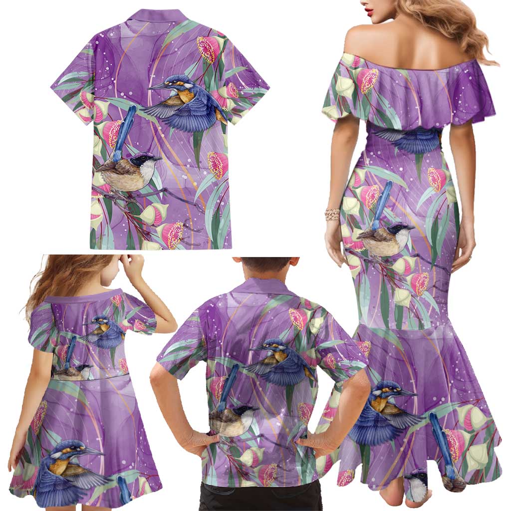 Australia Epilepsy Awareness Family Matching Mermaid Dress and Hawaiian Shirt Purple Fairy Wren with Eucalyptus Flowers - Aussie Hoodie