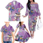 Australia Epilepsy Awareness Family Matching Off The Shoulder Long Sleeve Dress and Hawaiian Shirt Purple Fairy Wren with Eucalyptus Flowers - Aussie Hoodie