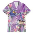 Australia Epilepsy Awareness Family Matching Off Shoulder Maxi Dress and Hawaiian Shirt Purple Fairy Wren with Eucalyptus Flowers - Aussie Hoodie