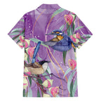 Australia Epilepsy Awareness Family Matching Off Shoulder Maxi Dress and Hawaiian Shirt Purple Fairy Wren with Eucalyptus Flowers - Aussie Hoodie
