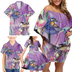 Australia Epilepsy Awareness Family Matching Off Shoulder Short Dress and Hawaiian Shirt Purple Fairy Wren with Eucalyptus Flowers - Aussie Hoodie