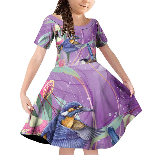 Australia Epilepsy Awareness Family Matching Off Shoulder Short Dress and Hawaiian Shirt Purple Fairy Wren with Eucalyptus Flowers - Aussie Hoodie