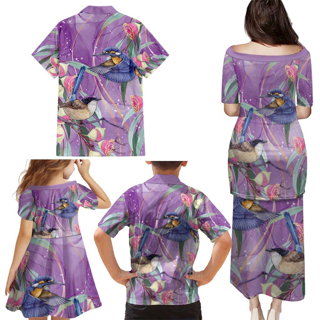 Australia Epilepsy Awareness Family Matching Puletasi and Hawaiian Shirt Purple Fairy Wren with Eucalyptus Flowers - Aussie Hoodie