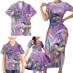 Australia Epilepsy Awareness Family Matching Short Sleeve Bodycon Dress and Hawaiian Shirt Purple Fairy Wren with Eucalyptus Flowers - Aussie Hoodie