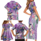 Australia Epilepsy Awareness Family Matching Short Sleeve Bodycon Dress and Hawaiian Shirt Purple Fairy Wren with Eucalyptus Flowers - Aussie Hoodie