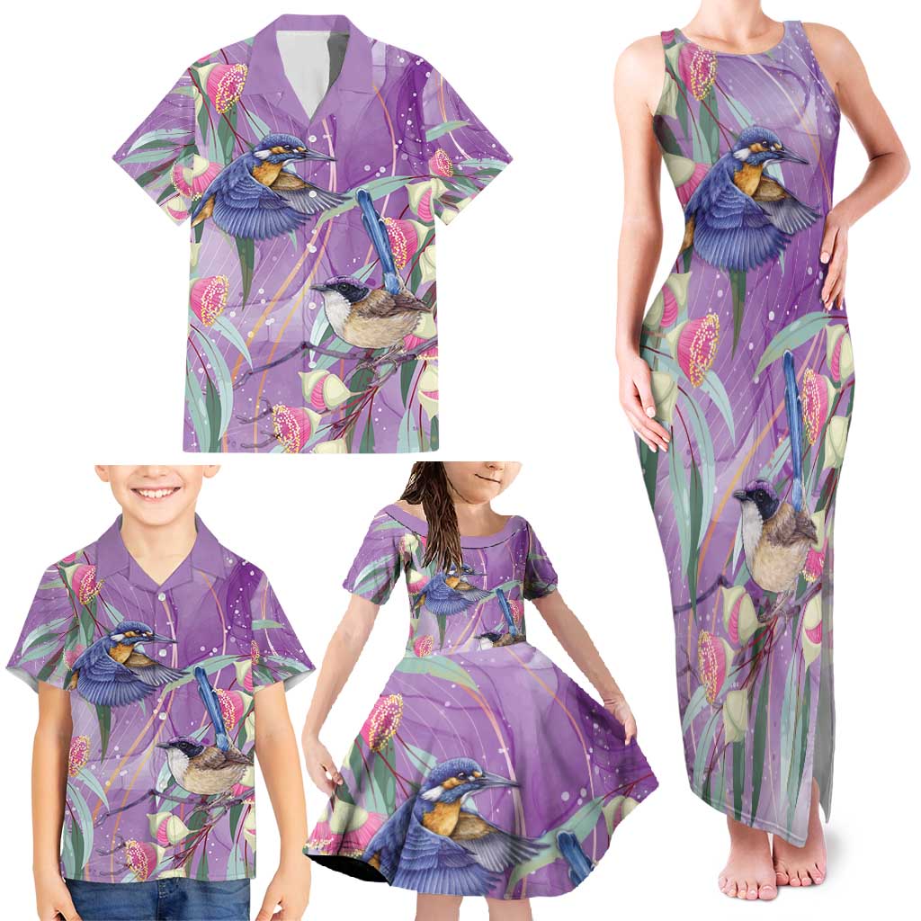 Australia Epilepsy Awareness Family Matching Tank Maxi Dress and Hawaiian Shirt Purple Fairy Wren with Eucalyptus Flowers - Aussie Hoodie