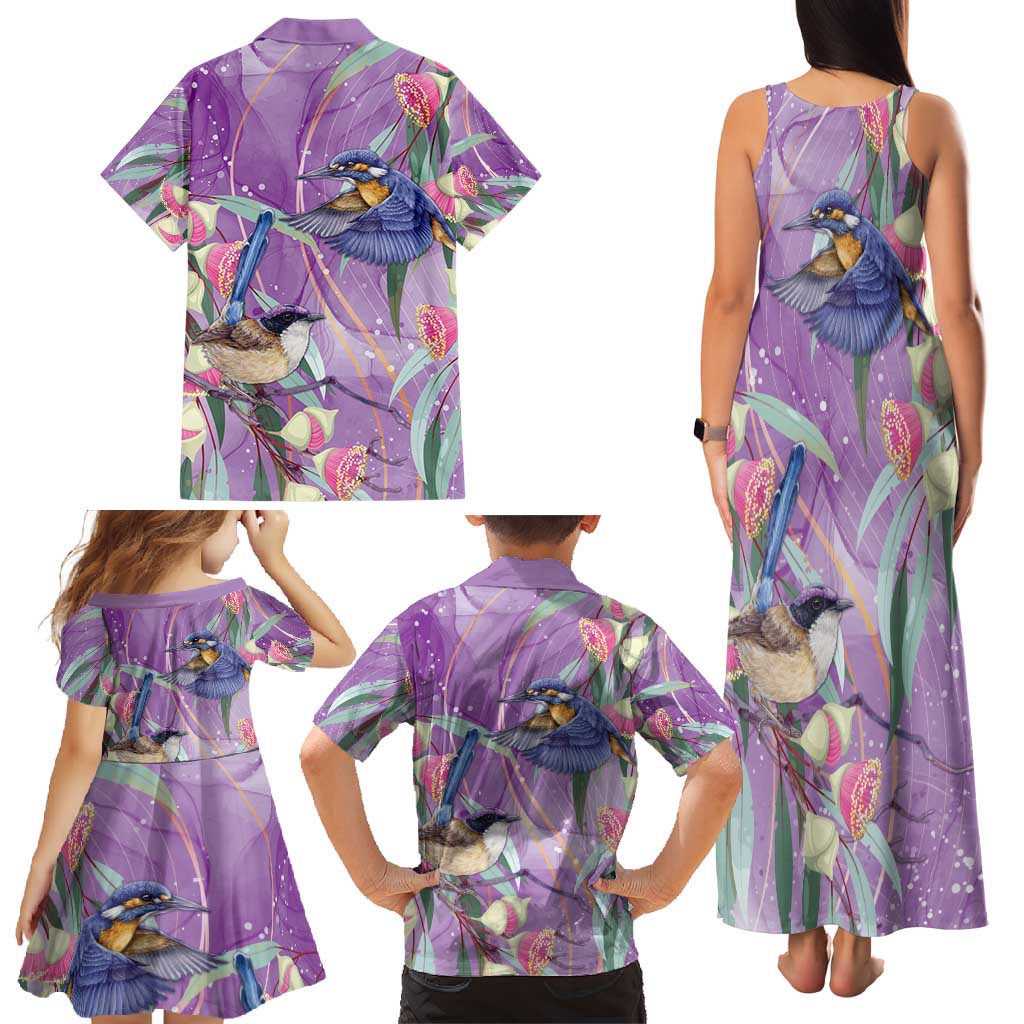 Australia Epilepsy Awareness Family Matching Tank Maxi Dress and Hawaiian Shirt Purple Fairy Wren with Eucalyptus Flowers - Aussie Hoodie