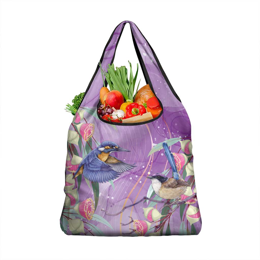 Australia Epilepsy Awareness Grocery Bag Purple Fairy Wren with Eucalyptus Flowers - Aussie Hoodie