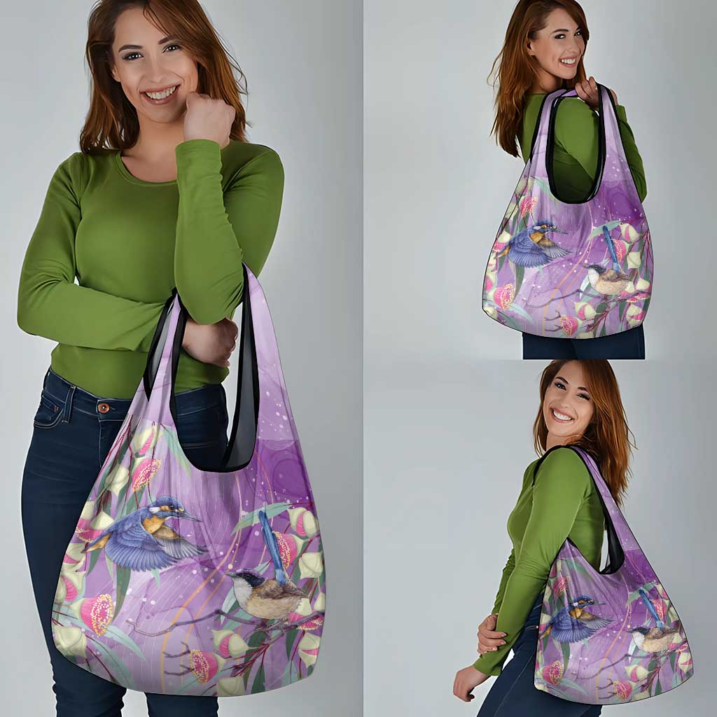 Australia Epilepsy Awareness Grocery Bag Purple Fairy Wren with Eucalyptus Flowers - Aussie Hoodie