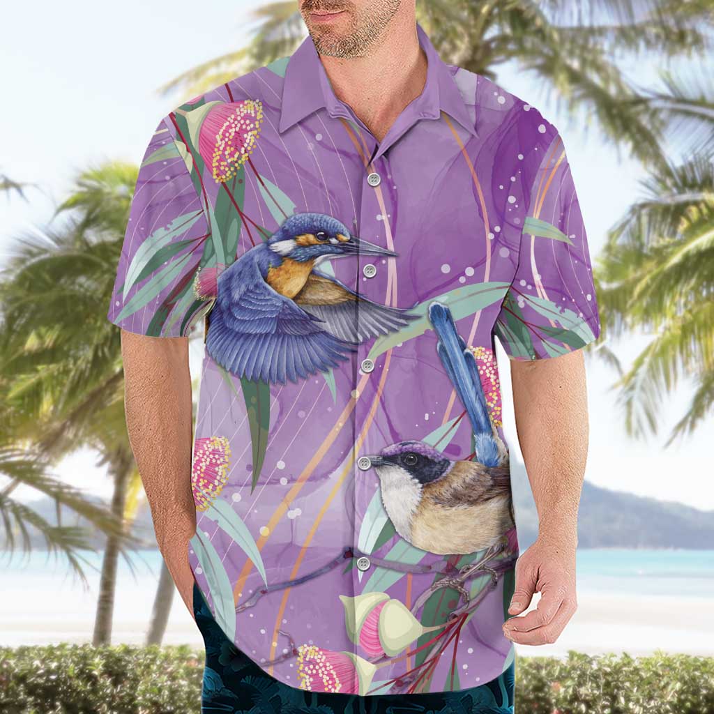 Australia Epilepsy Awareness Hawaiian Shirt Purple Fairy Wren with Eucalyptus Flowers - Aussie Hoodie
