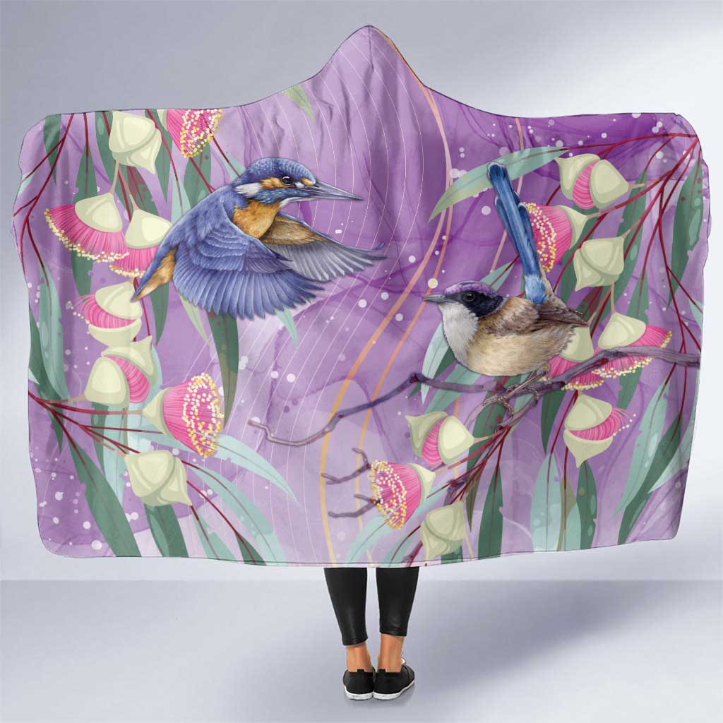 Australia Epilepsy Awareness Hooded Blanket Purple Fairy Wren with Eucalyptus Flowers - Aussie Hoodie
