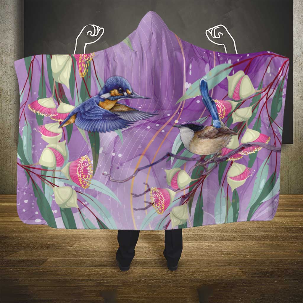 Australia Epilepsy Awareness Hooded Blanket Purple Fairy Wren with Eucalyptus Flowers - Aussie Hoodie