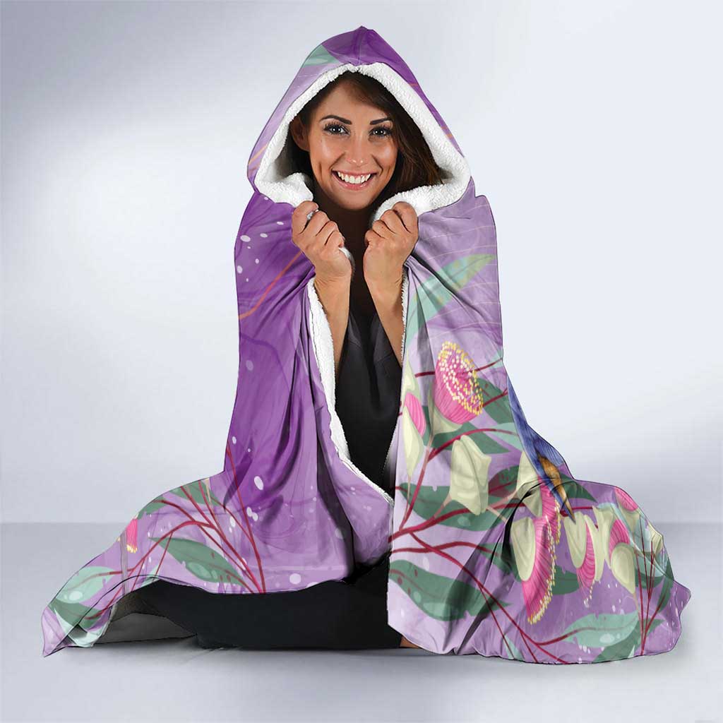 Australia Epilepsy Awareness Hooded Blanket Purple Fairy Wren with Eucalyptus Flowers - Aussie Hoodie
