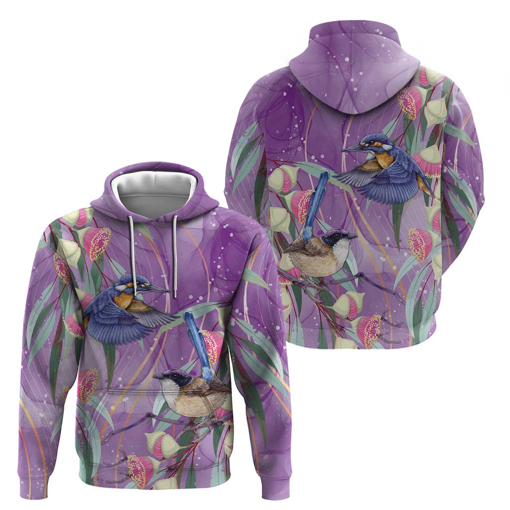 Australia Epilepsy Awareness Hoodie Purple Fairy Wren with Eucalyptus Flowers - Aussie Hoodie