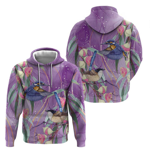 Australia Epilepsy Awareness Hoodie Purple Fairy Wren with Eucalyptus Flowers - Aussie Hoodie