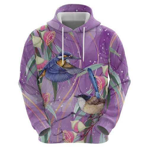 Australia Epilepsy Awareness Hoodie Purple Fairy Wren with Eucalyptus Flowers - Aussie Hoodie
