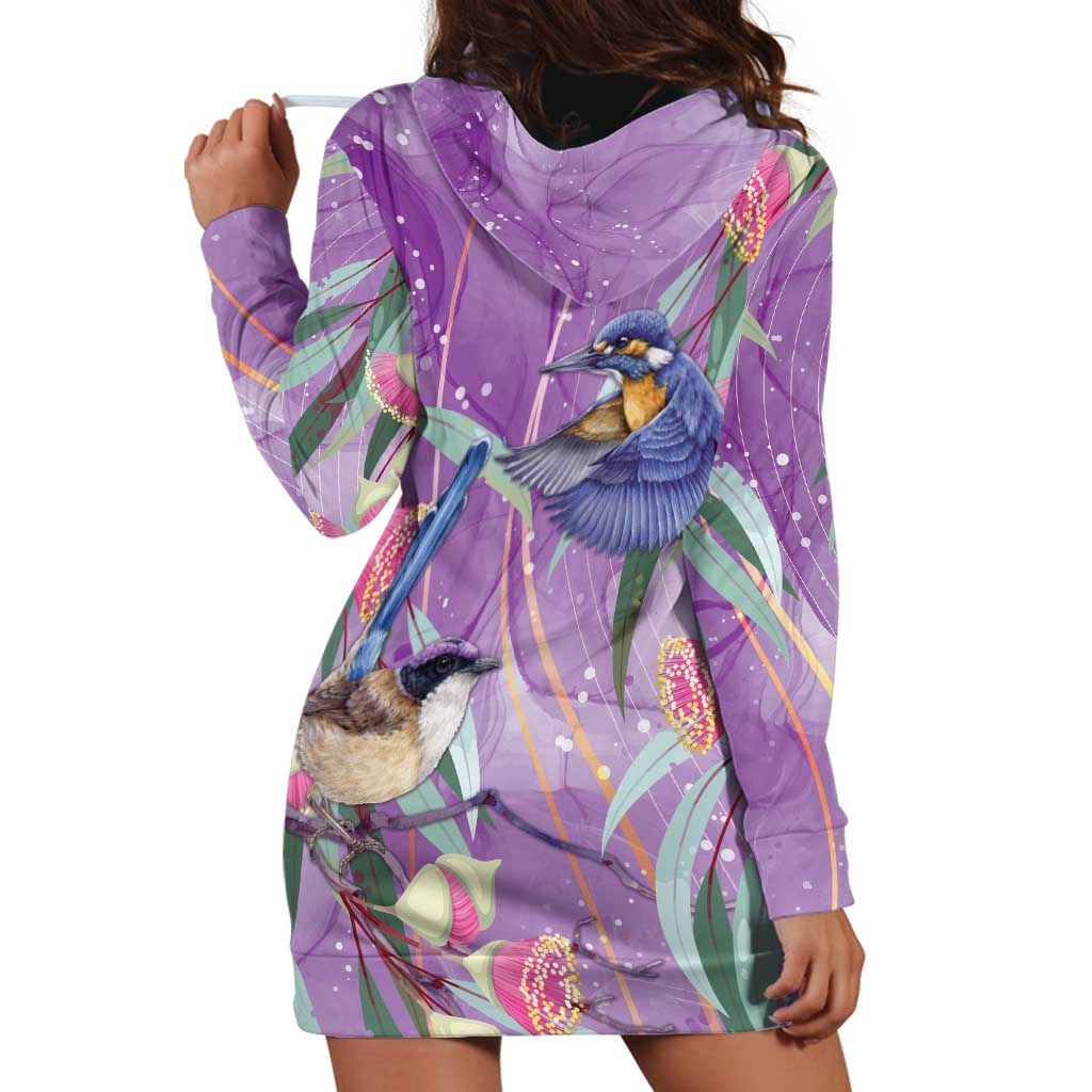 Australia Epilepsy Awareness Hoodie Dress Purple Fairy Wren with Eucalyptus Flowers - Aussie Hoodie