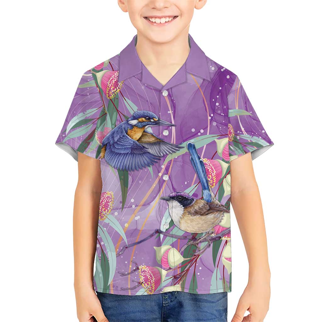 Australia Epilepsy Awareness Kid Hawaiian Shirt Purple Fairy Wren with Eucalyptus Flowers - Aussie Hoodie