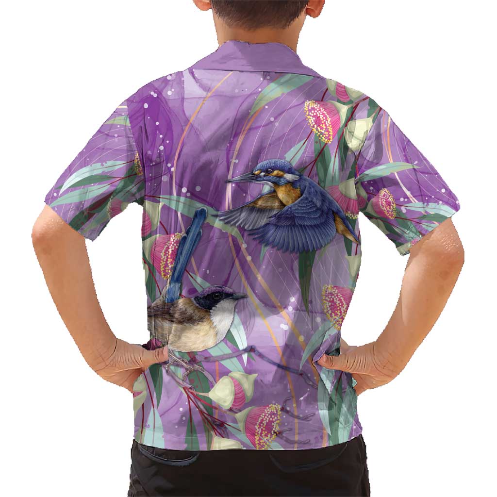 Australia Epilepsy Awareness Kid Hawaiian Shirt Purple Fairy Wren with Eucalyptus Flowers - Aussie Hoodie