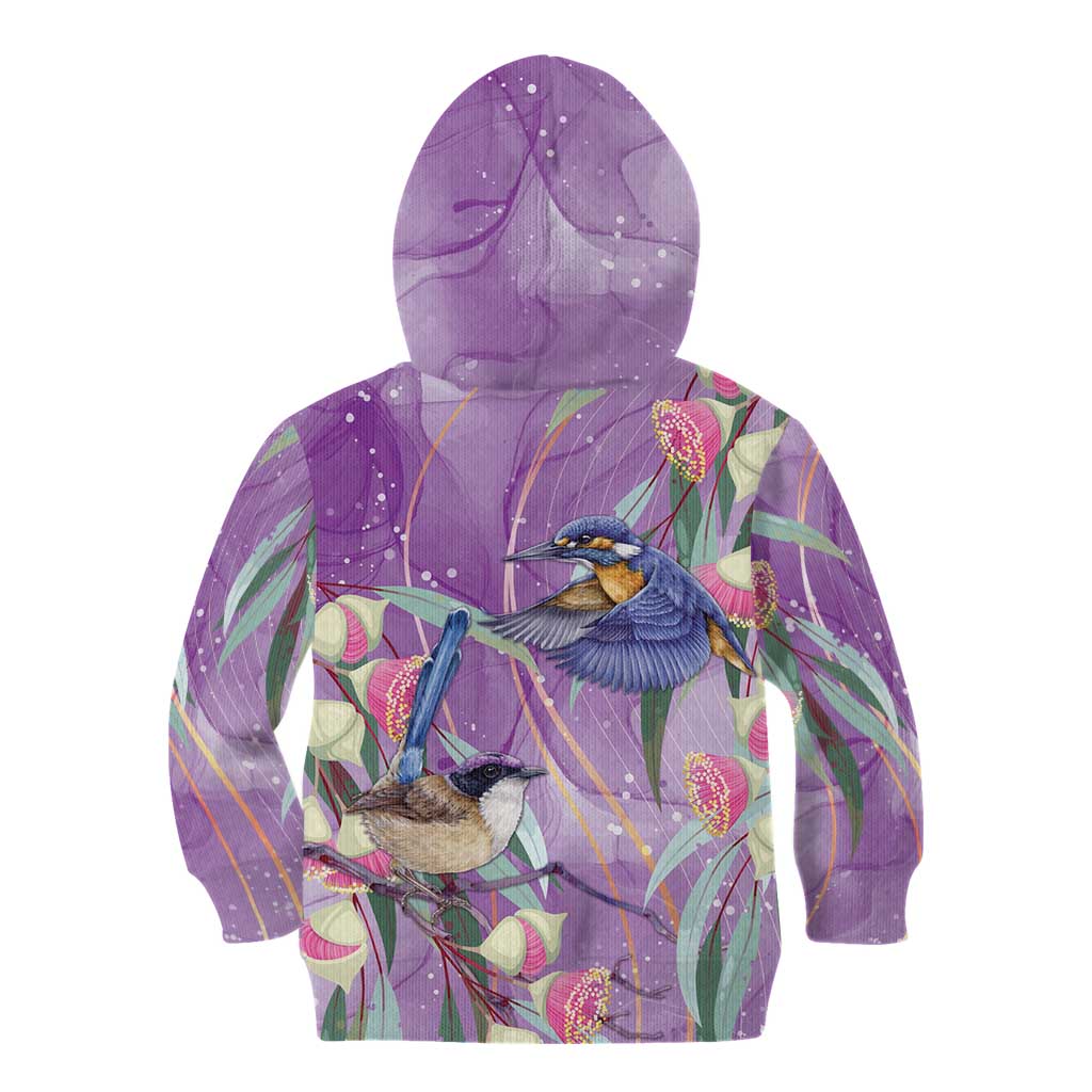 Australia Epilepsy Awareness Kid Hoodie Purple Fairy Wren with Eucalyptus Flowers - Aussie Hoodie
